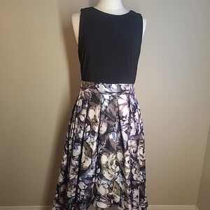 Women's Floral Print High Low Dress SLNY Size 14 Pockets Blue Purple Black Top